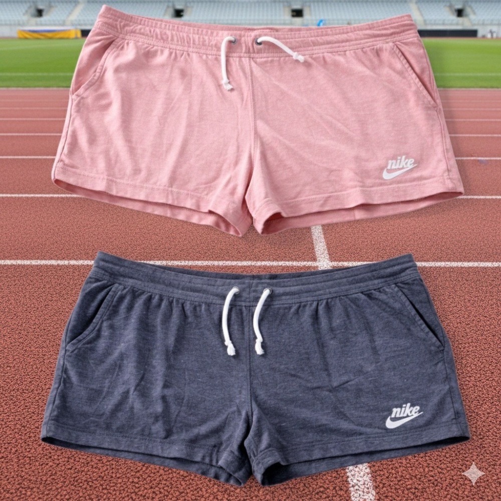 Lot of 2 Nike Womens XXL Gym Retro Shorty Shorts Bundle Pink Blue Organic Cotton
